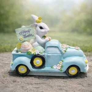 Adorable Easter Bunny Truck Decor – “Happy Easter” Spring Tabletop – 11x9